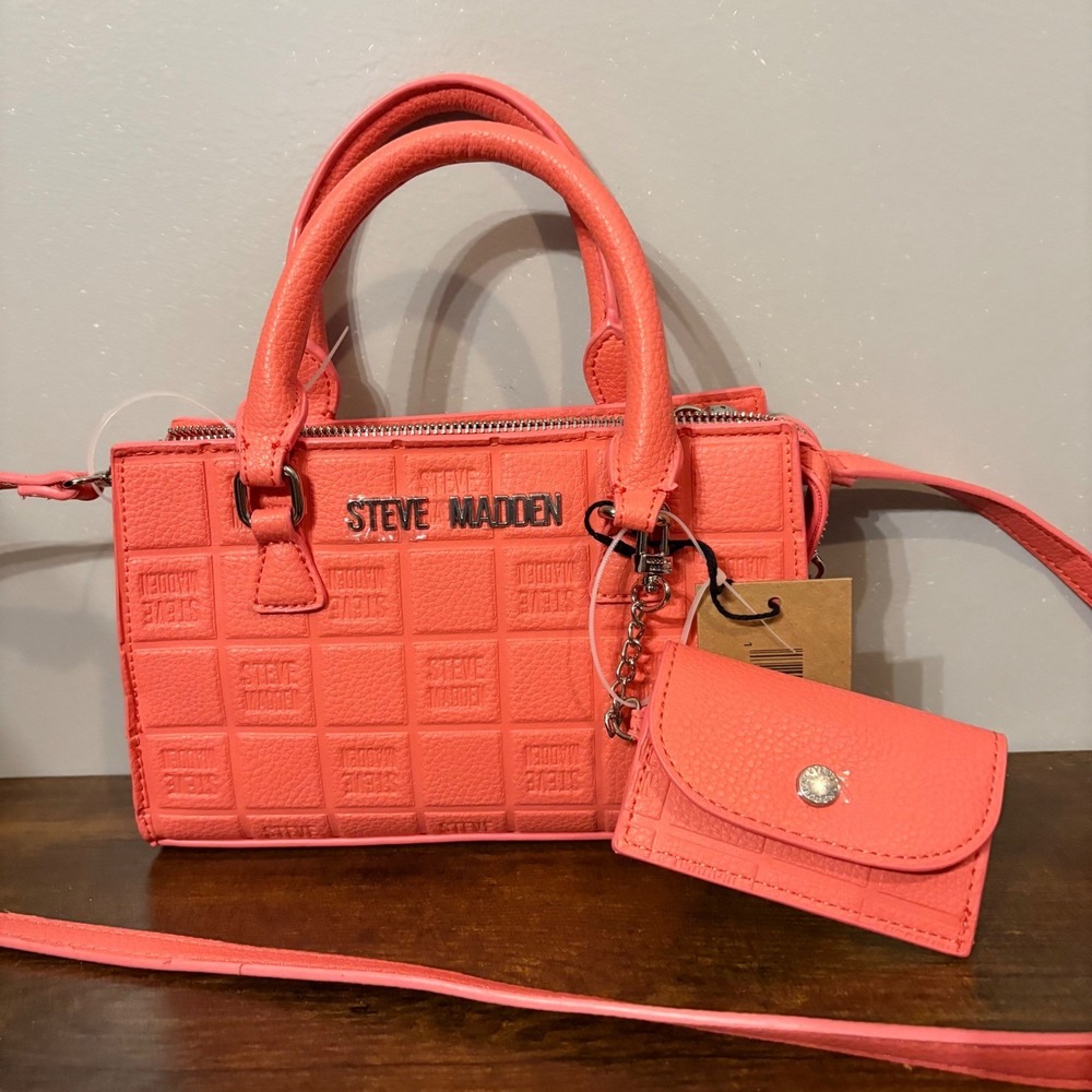 NWT Steve Madden Coral Pink BKELLY Square Quilted Satchel Crossbody Handbag